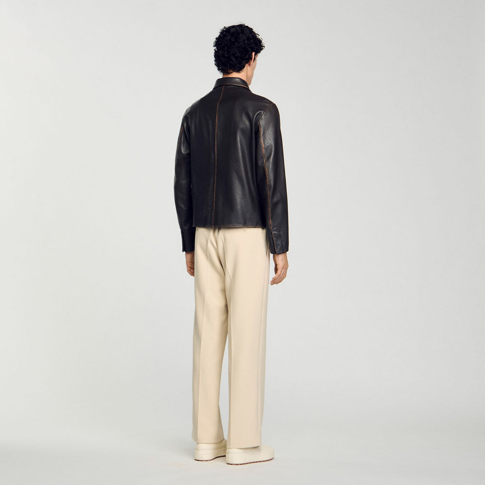 Sandro Men Distressed-look leather jacket
