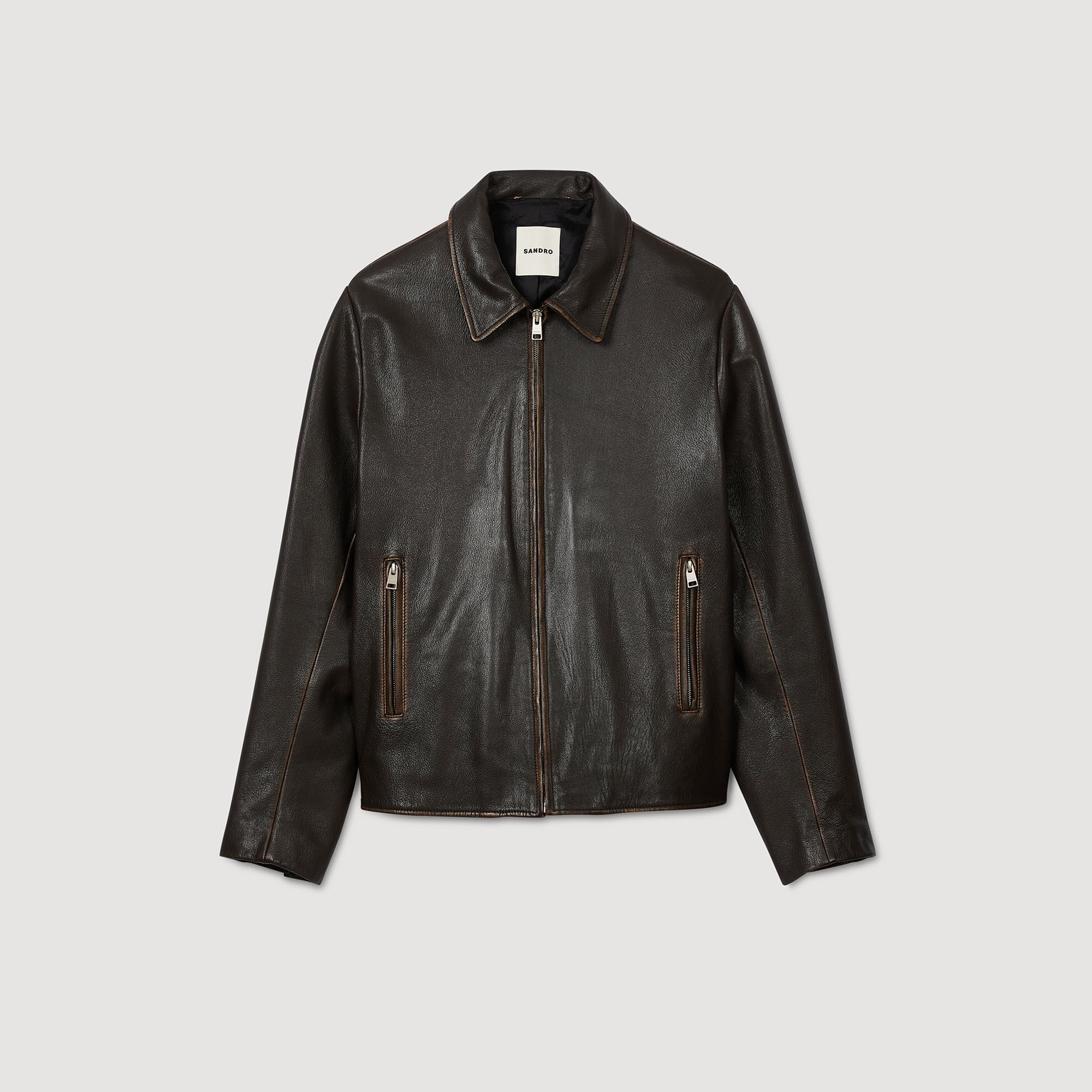 Sandro Men Distressed-look leather jacket