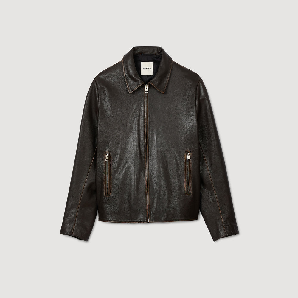 Sandro Men Distressed-look leather jacket