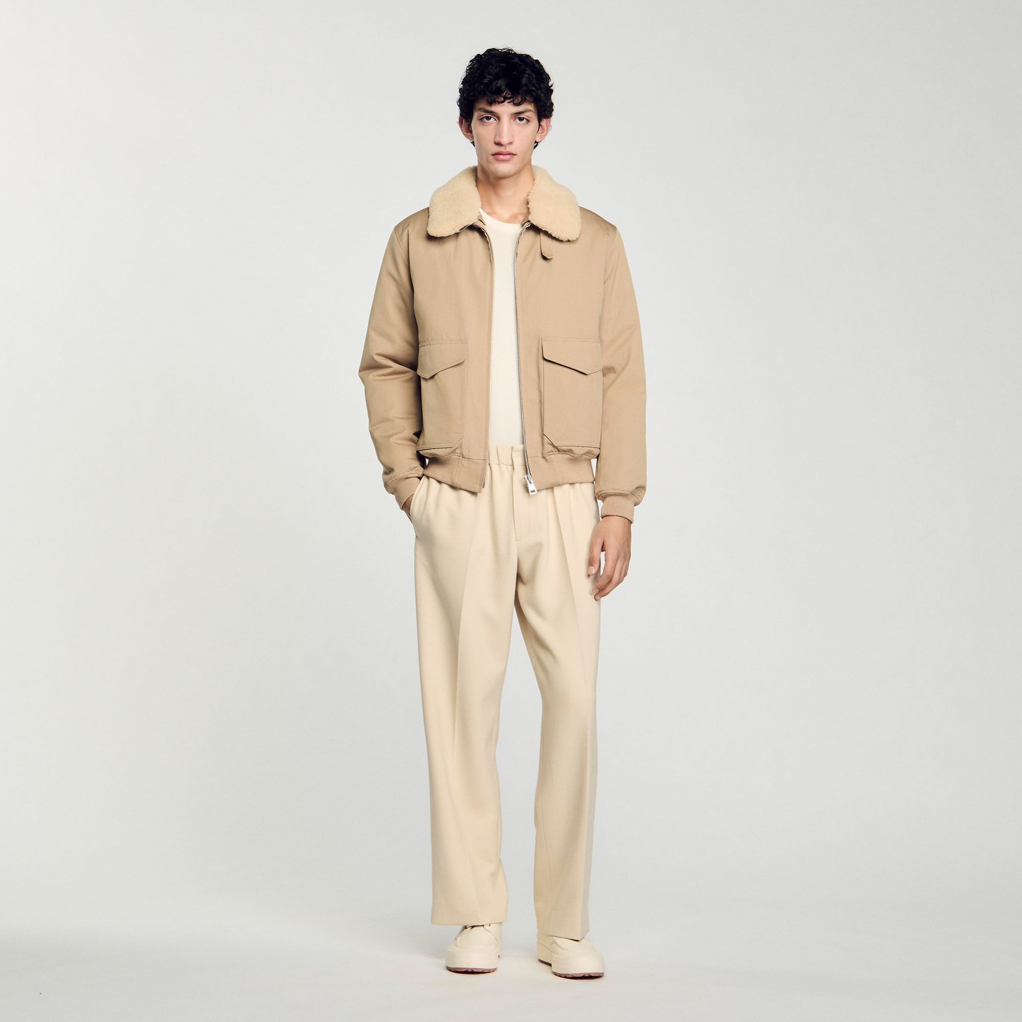 Sandro Men Shearling collar aviator jacket