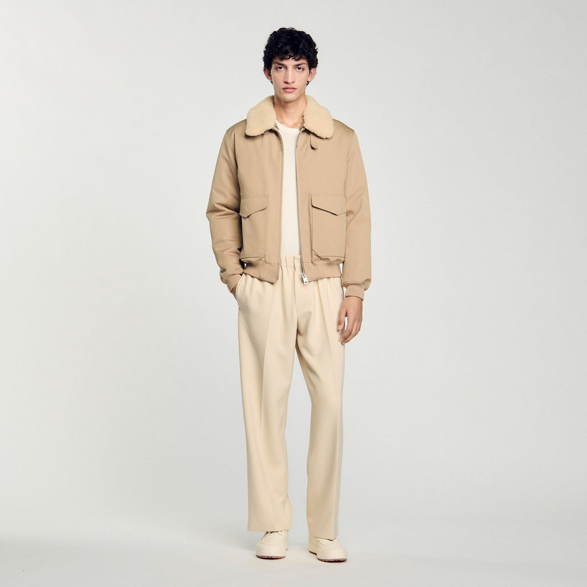 Sandro Men Shearling collar aviator jacket