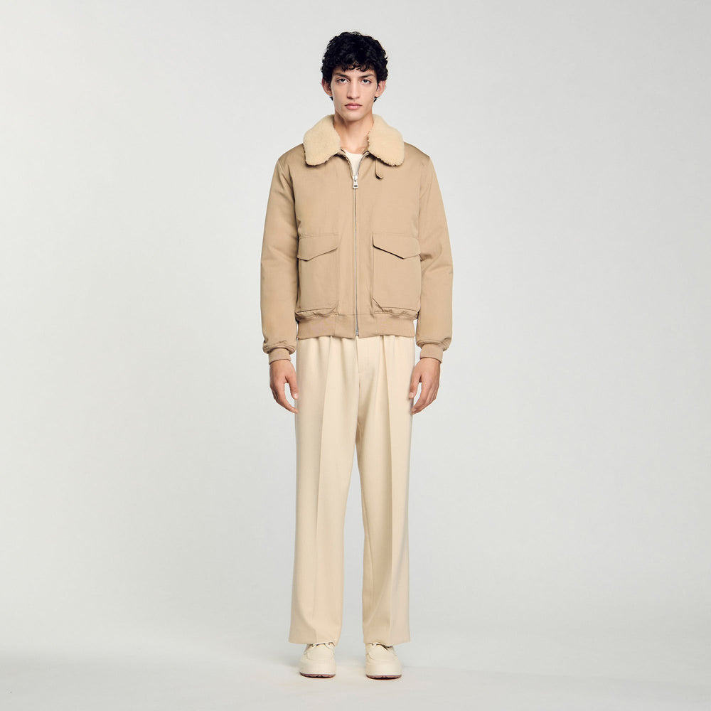Sandro Men Shearling collar aviator jacket