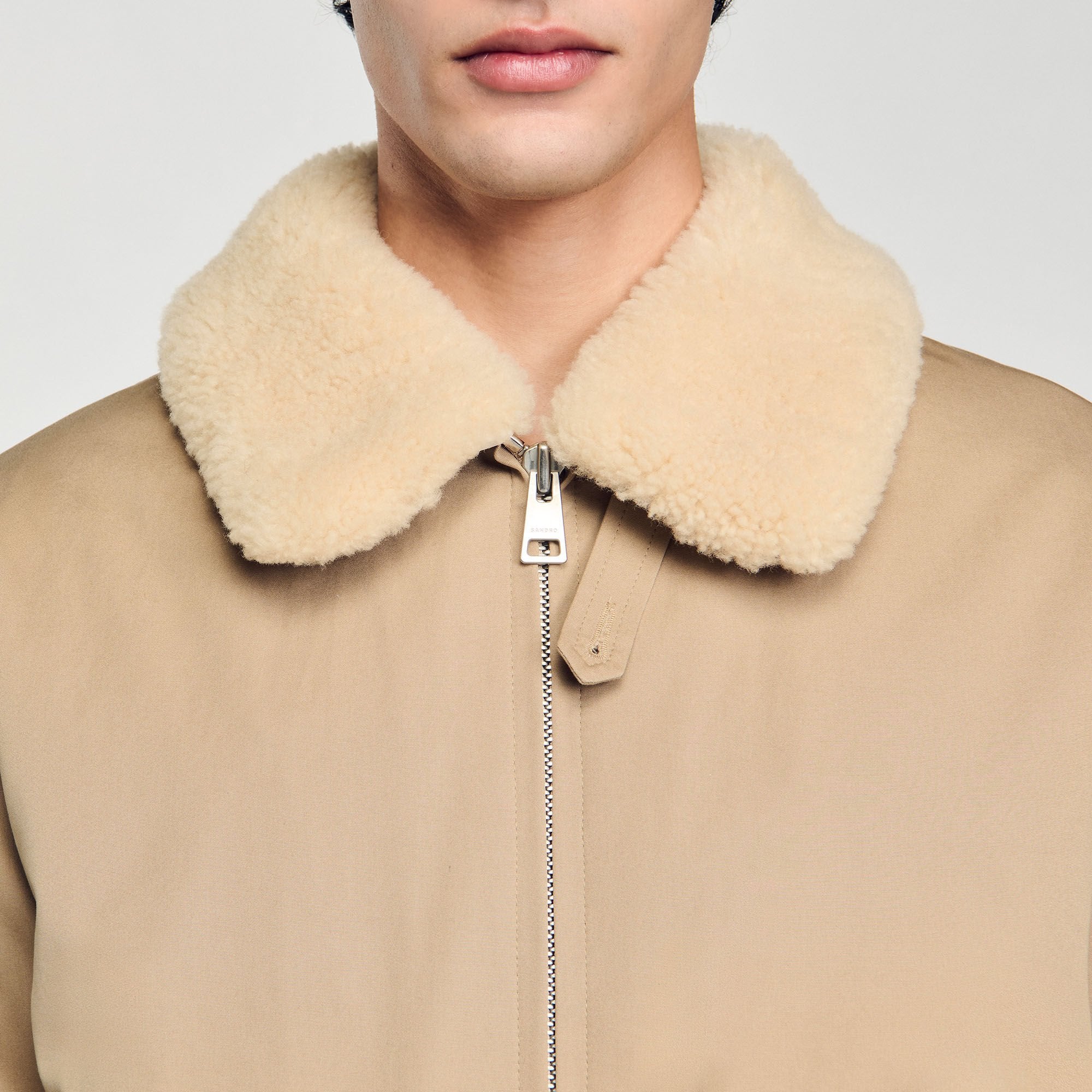 Sandro Men Shearling collar aviator jacket