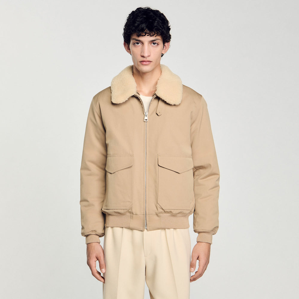 Sandro Men Shearling collar aviator jacket