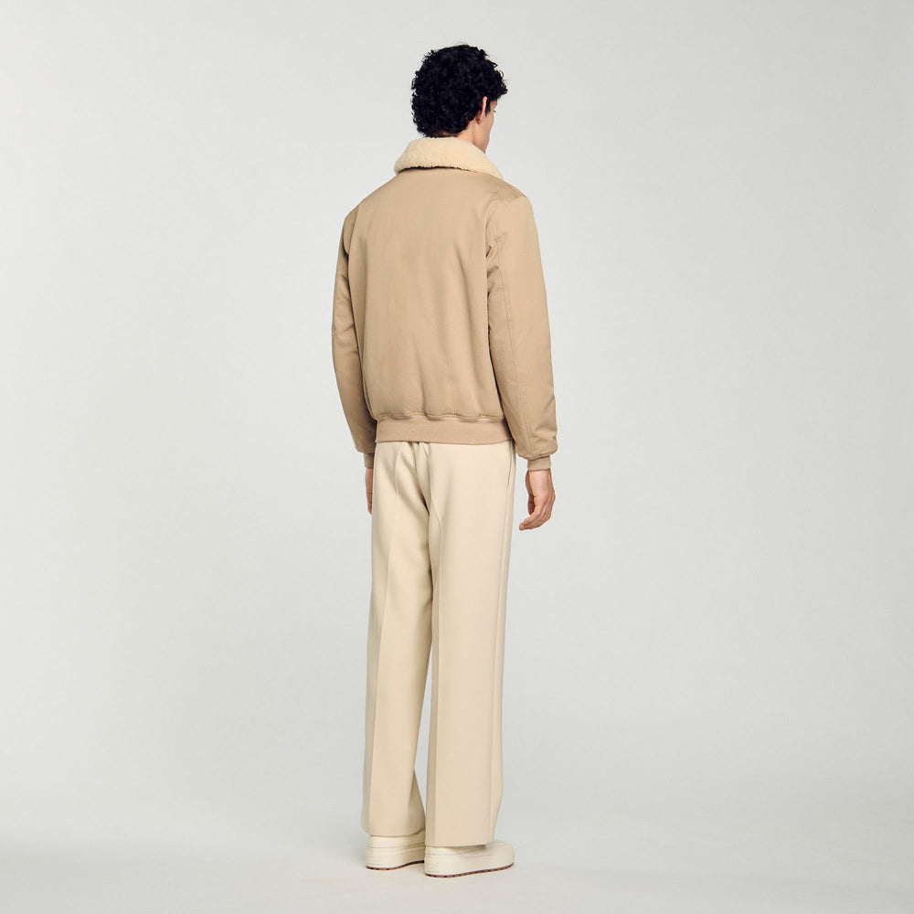 Sandro Men Shearling collar aviator jacket