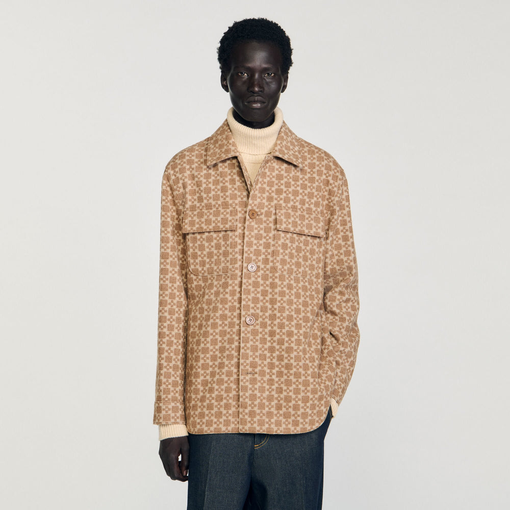 Sandro Men Square Cross jacquard overshirt