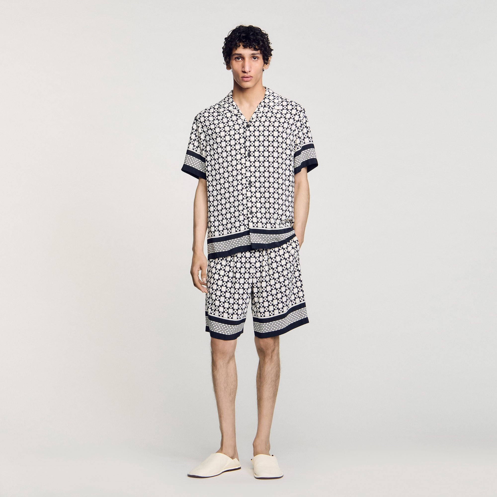 Sandro Men Square Cross motif flowing shirt