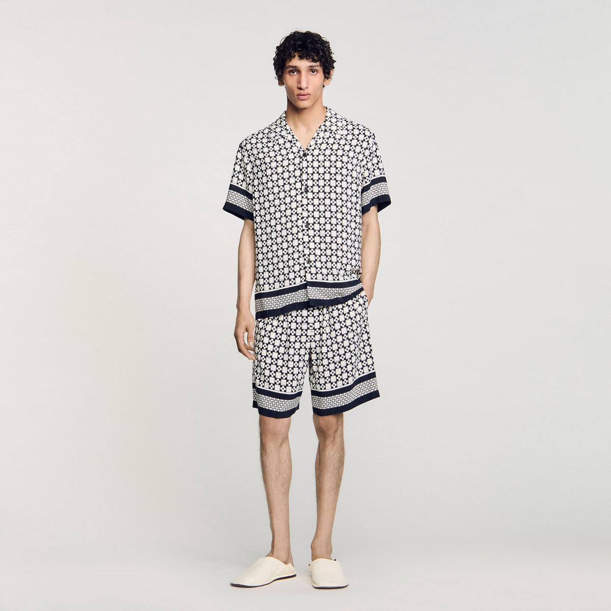 Sandro Men Square Cross motif flowing shirt