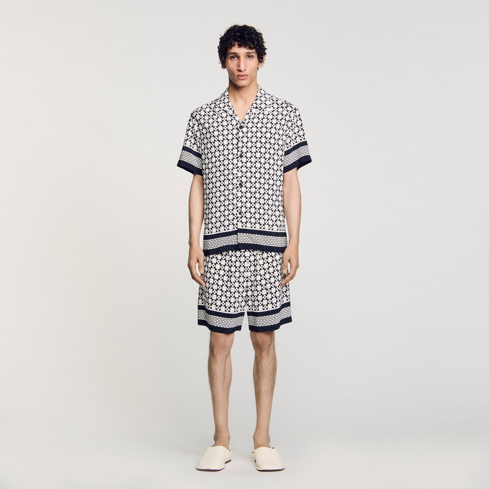Sandro Men Square Cross motif flowing shirt