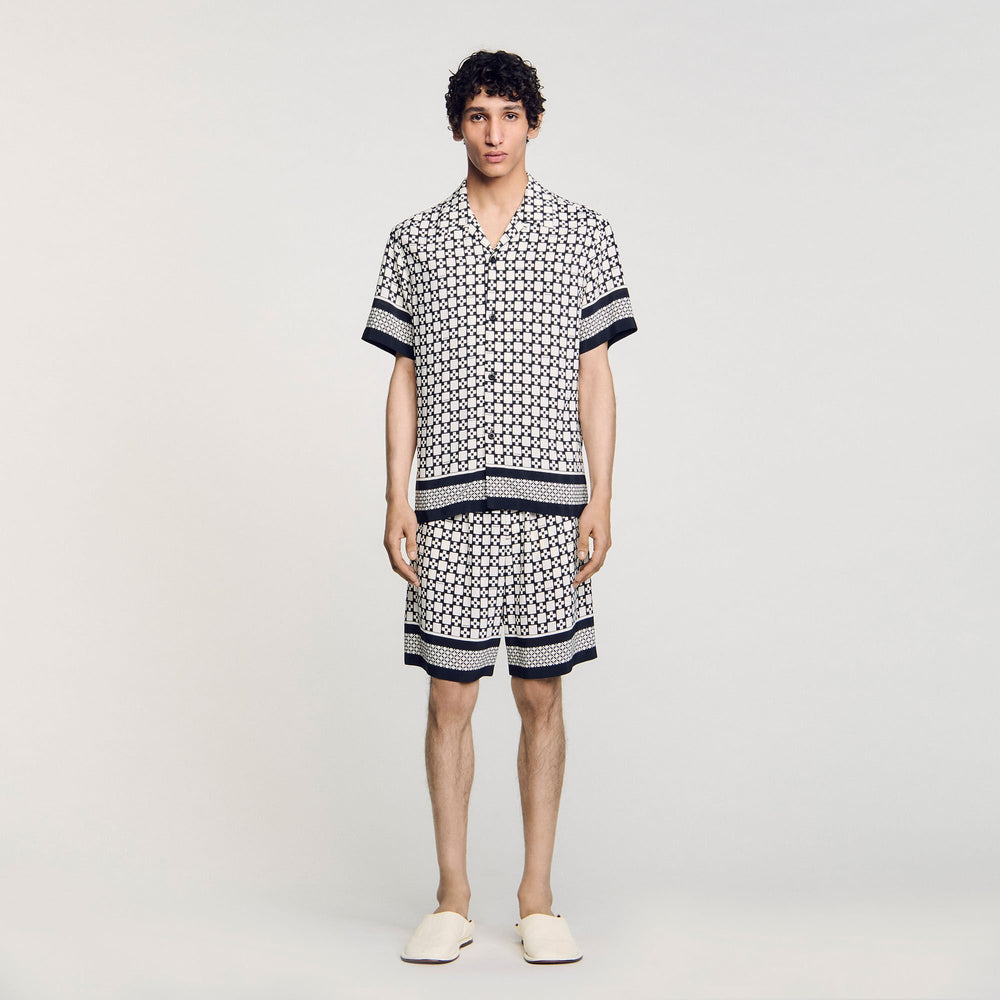 Sandro Men Square Cross motif flowing shirt