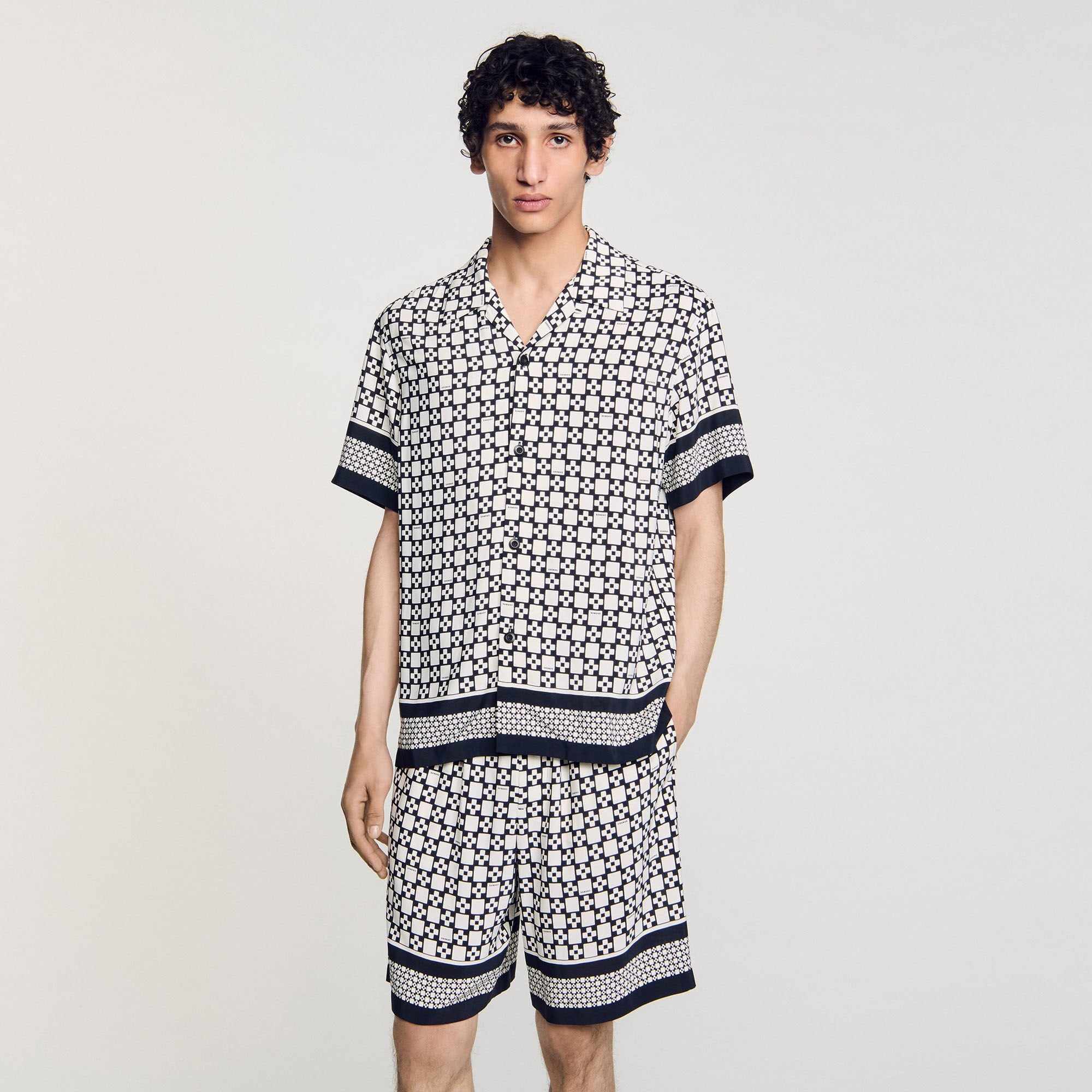 Sandro Men Square Cross motif flowing shirt