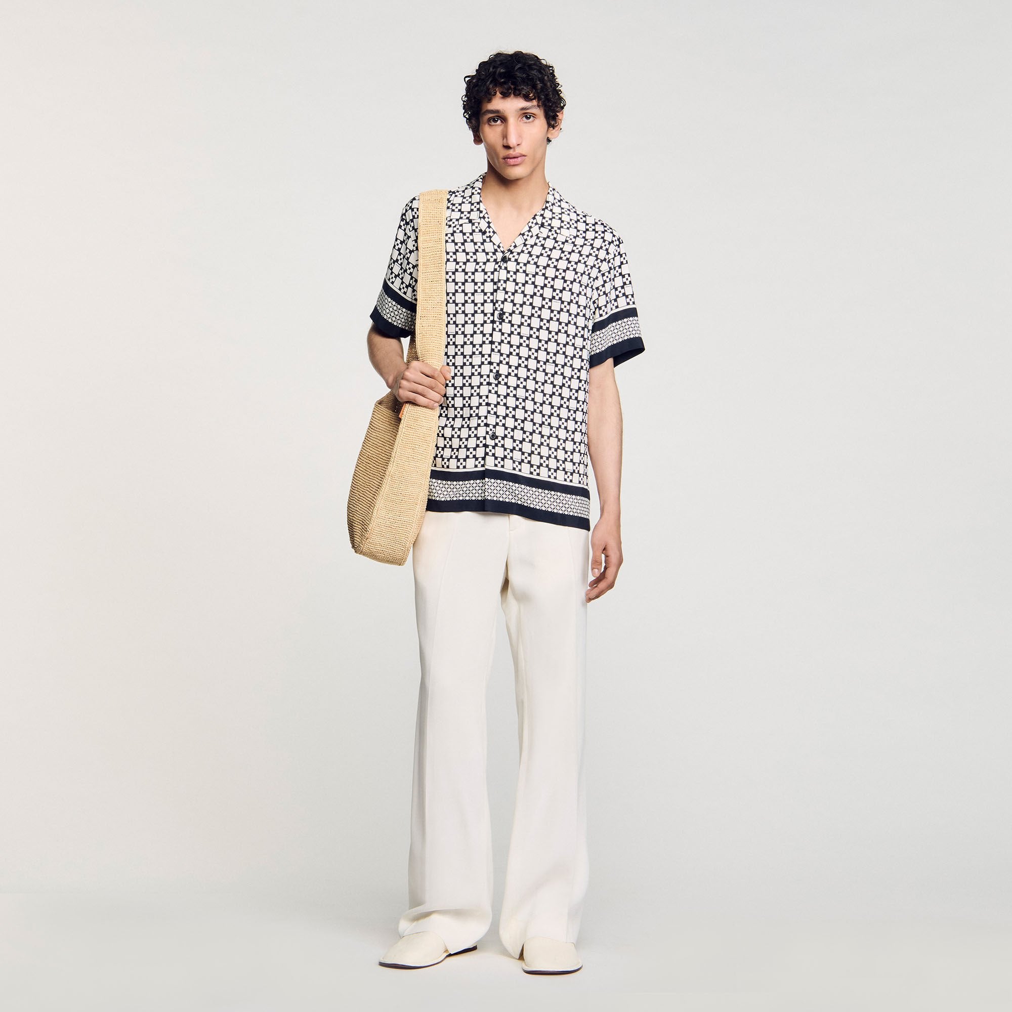 Sandro Men Square Cross motif flowing shirt