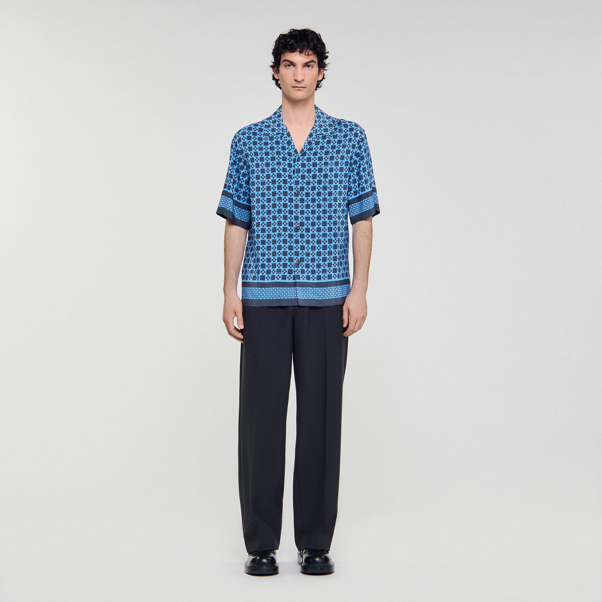 Sandro Men Square Cross motif flowing shirt