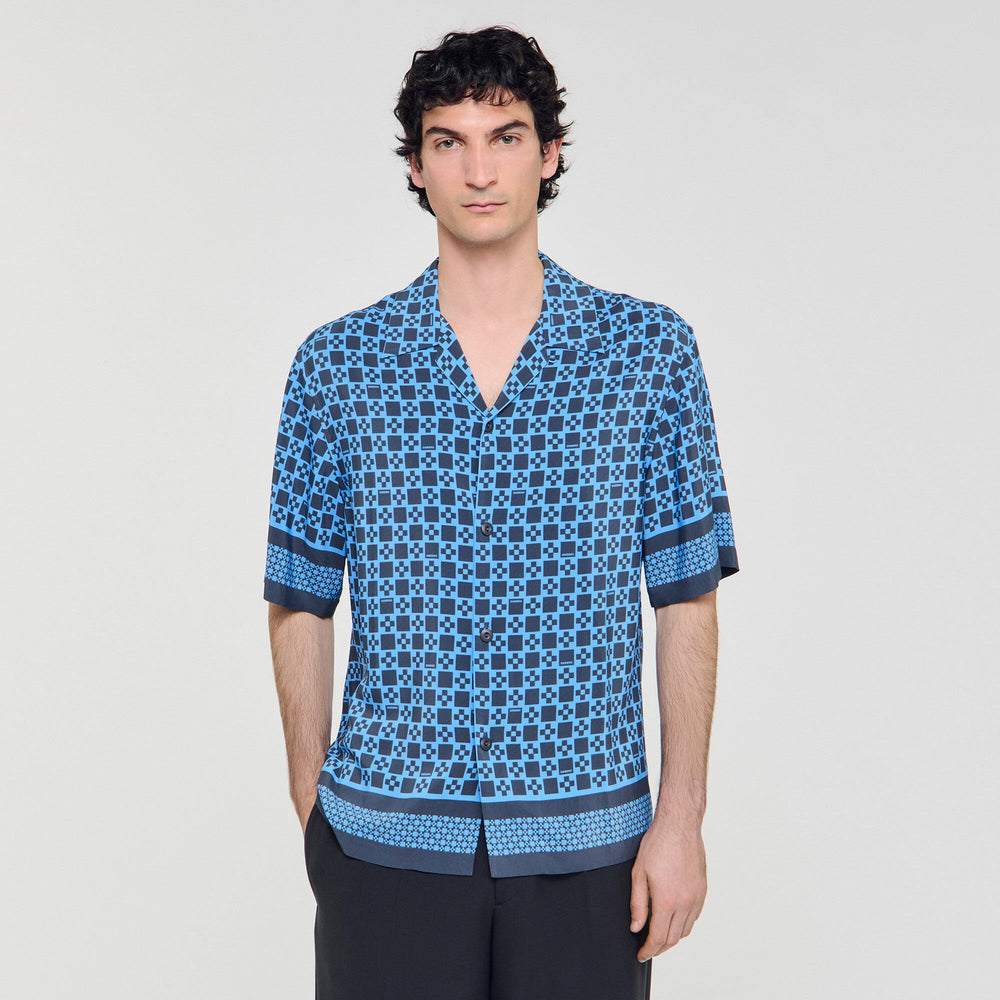 Sandro Men Square Cross motif flowing shirt