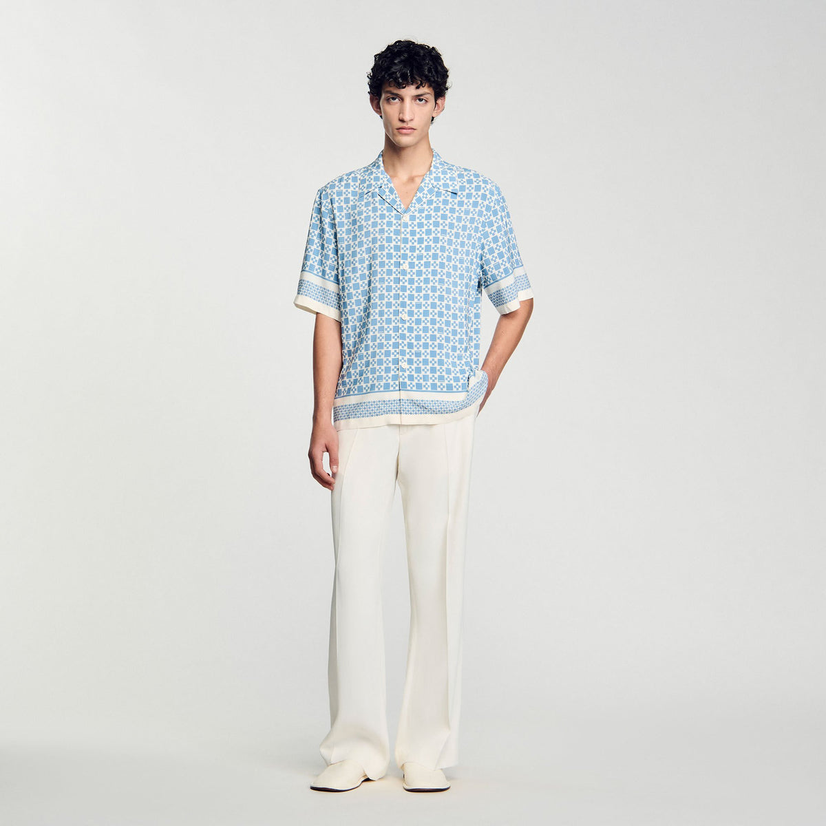 Sandro Men Square Cross motif flowing shirt