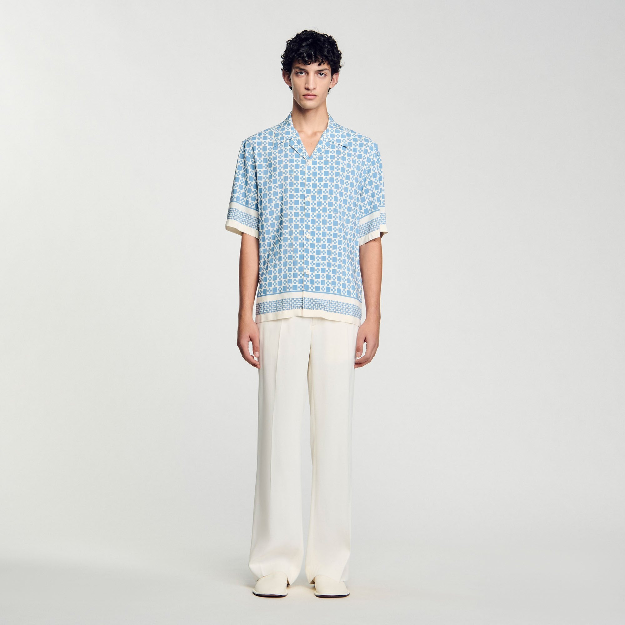 Sandro Men Square Cross motif flowing shirt