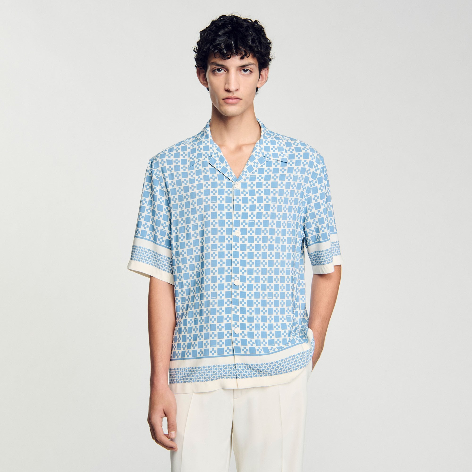Sandro Men Square Cross motif flowing shirt