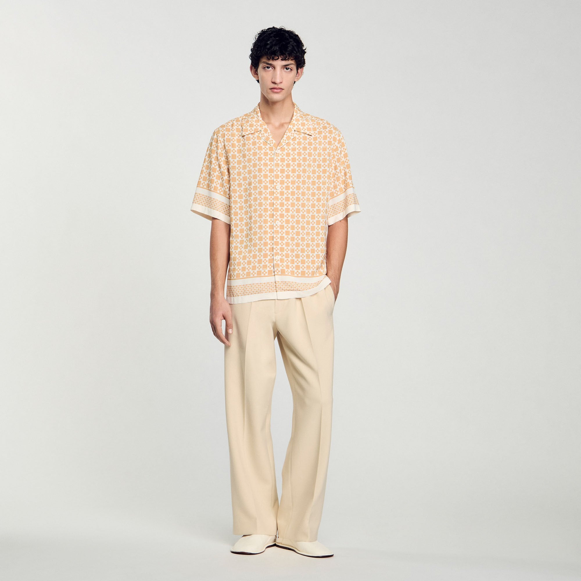 Sandro Men Square Cross motif flowing shirt