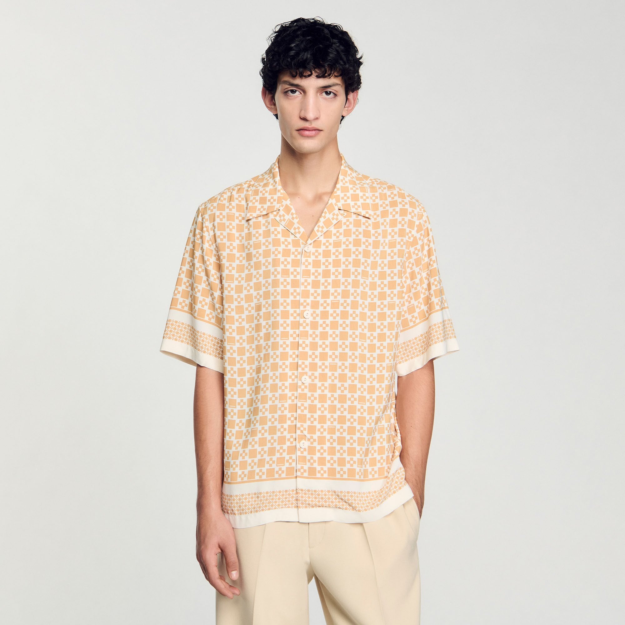 Sandro Men Square Cross motif flowing shirt