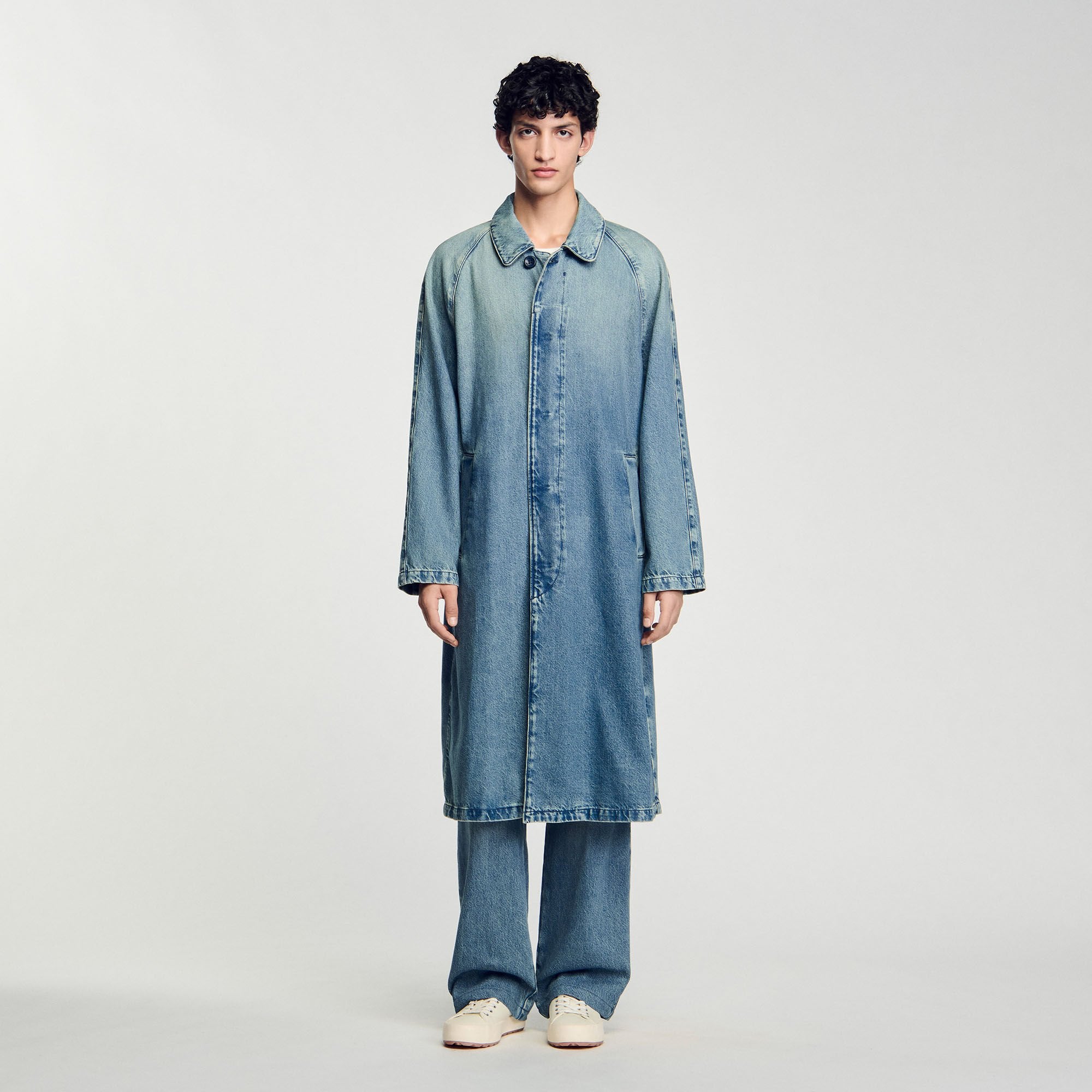 Sandro Men Long faded denim coat