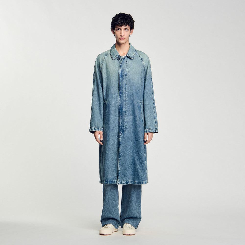Sandro Men Long faded denim coat