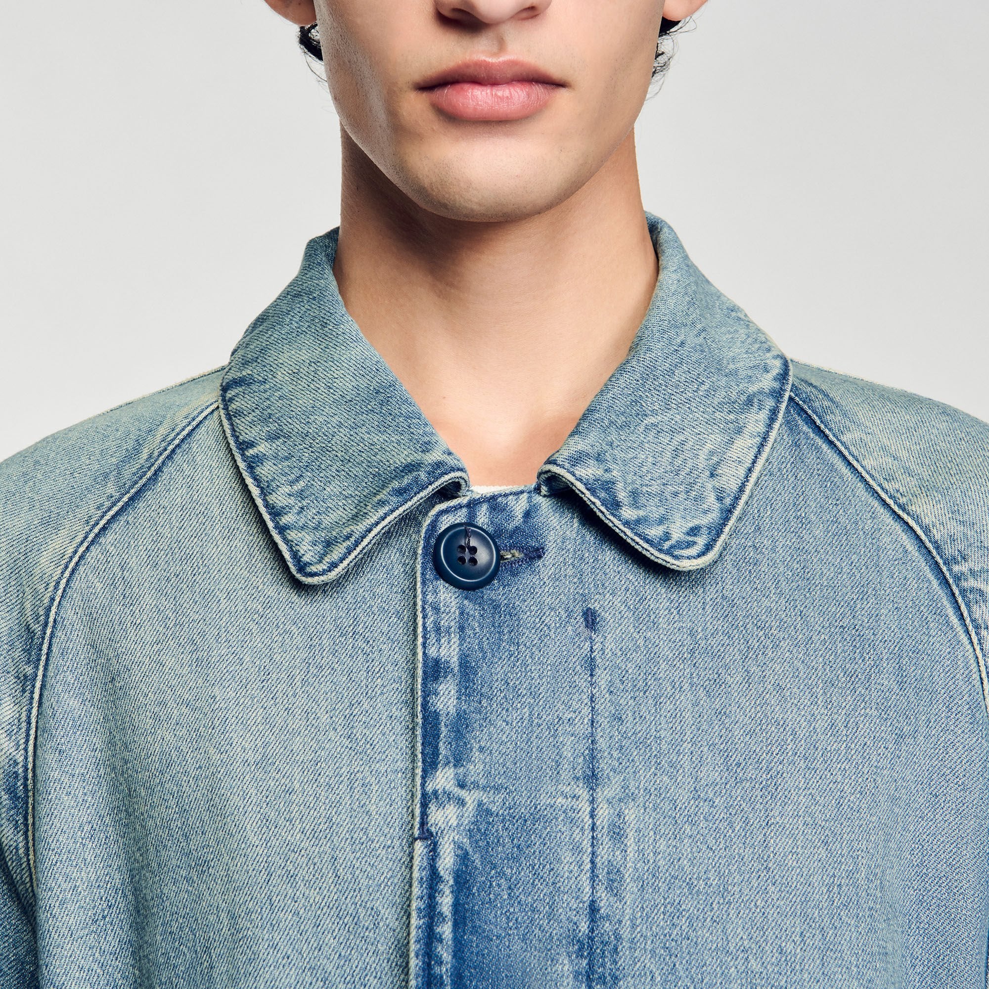 Sandro Men Long faded denim coat