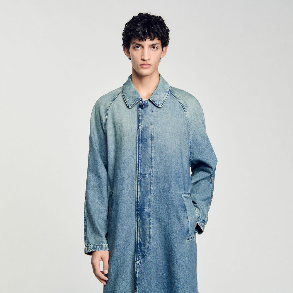 Sandro Men Long faded denim coat