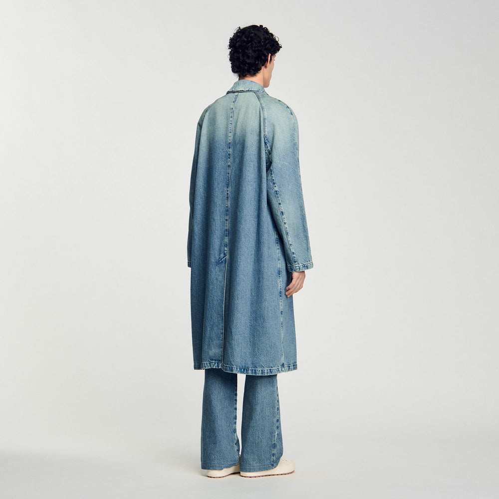 Sandro Men Long faded denim coat