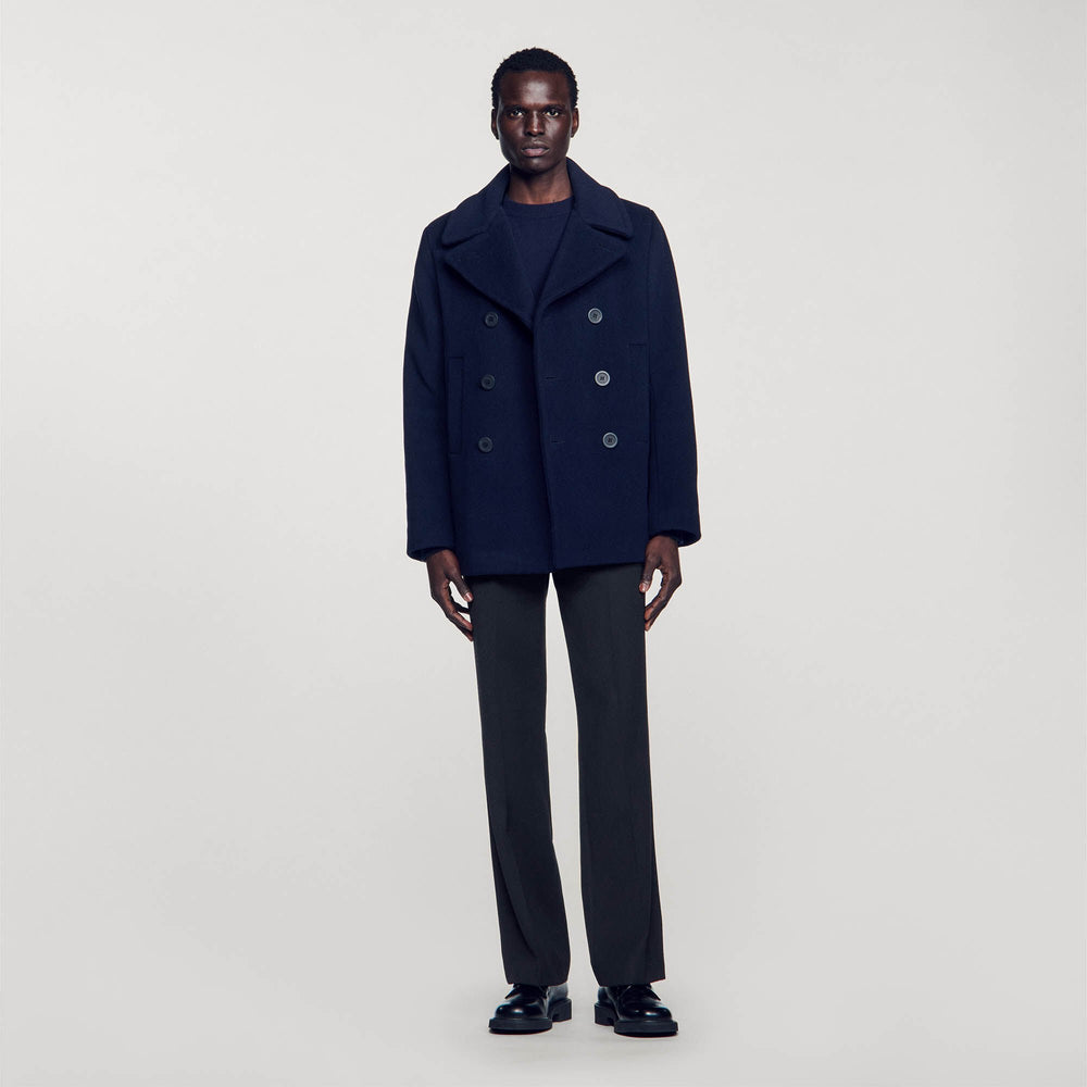 Sandro Men Straight-fit wool-blend coat
