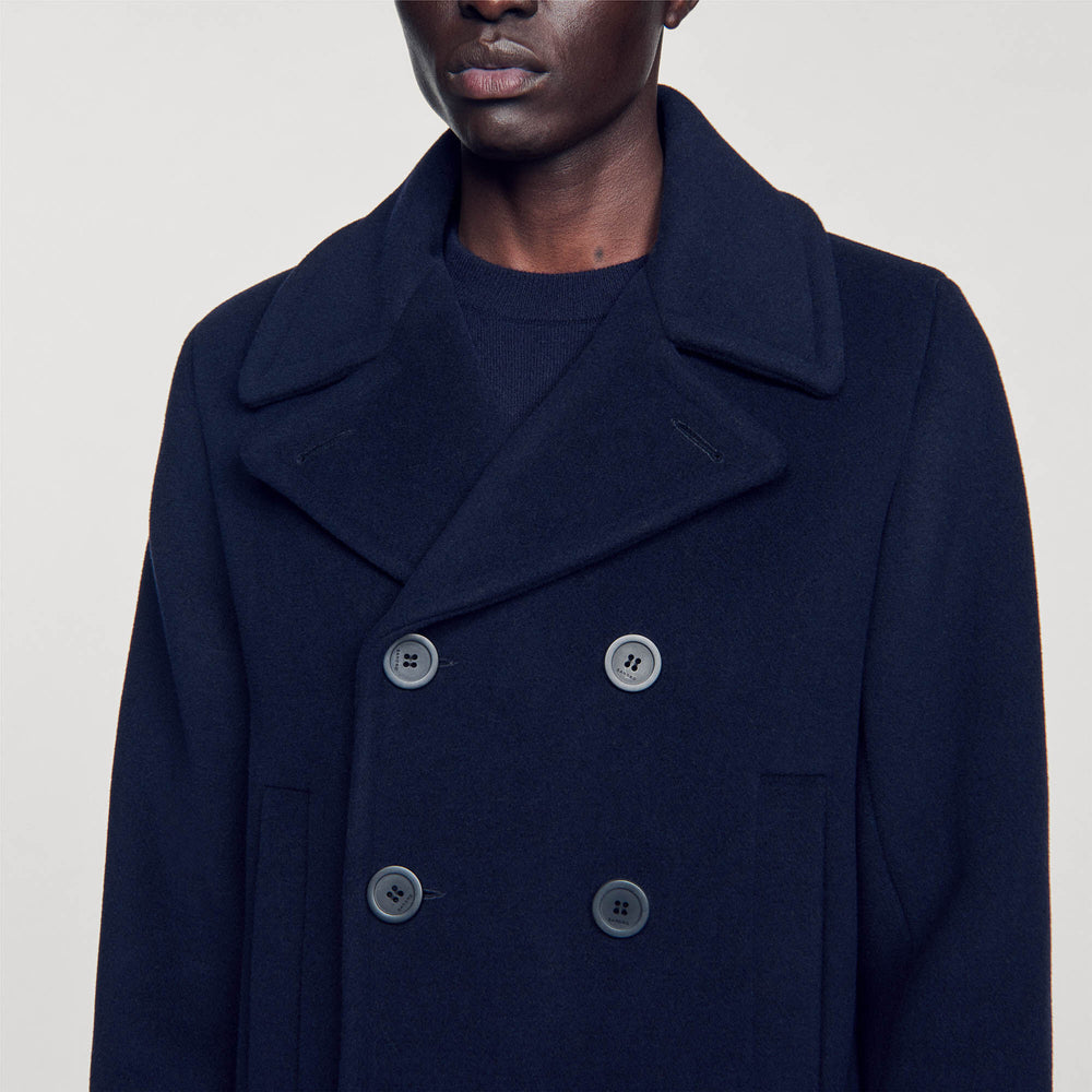 Sandro Men Straight-fit wool-blend coat