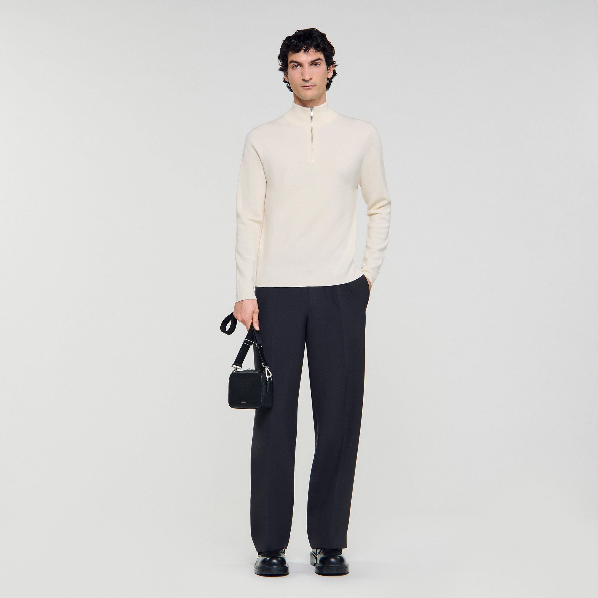 Sandro Men Wool sweater with zipped collar