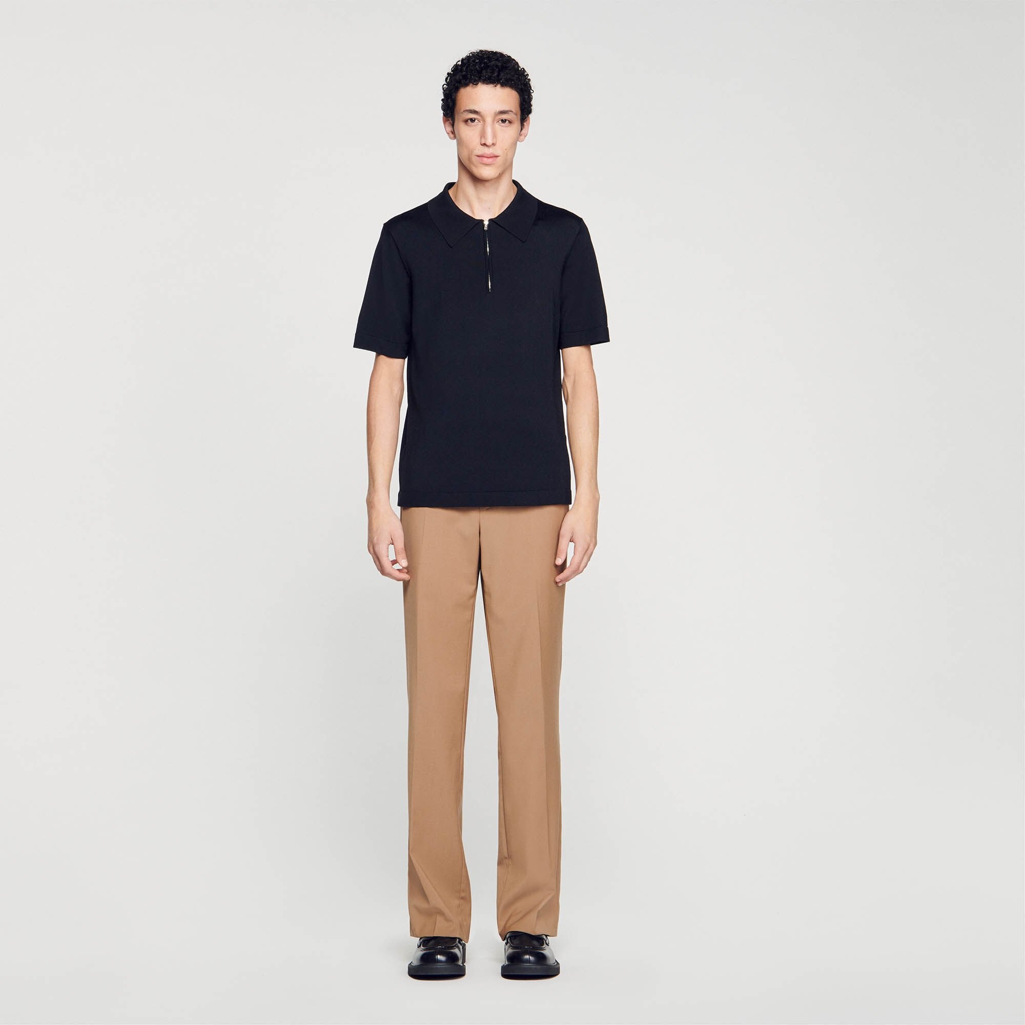 Sandro Men Knitted polo shirt with zip collar