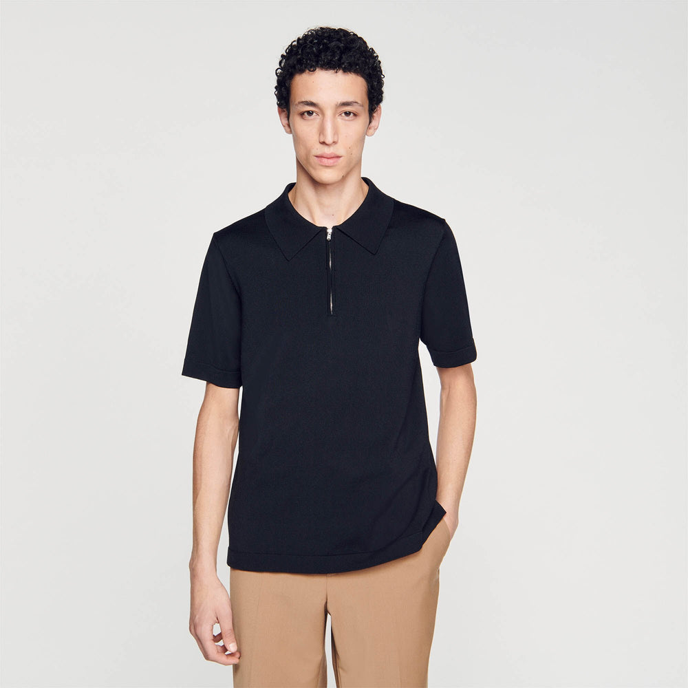 Sandro Men Knitted polo shirt with zip collar