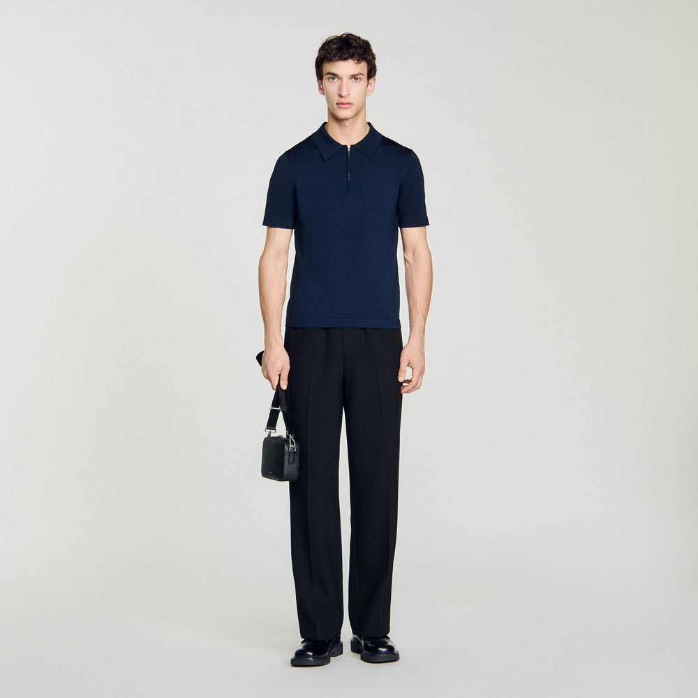 Sandro Men Knitted polo shirt with zip collar