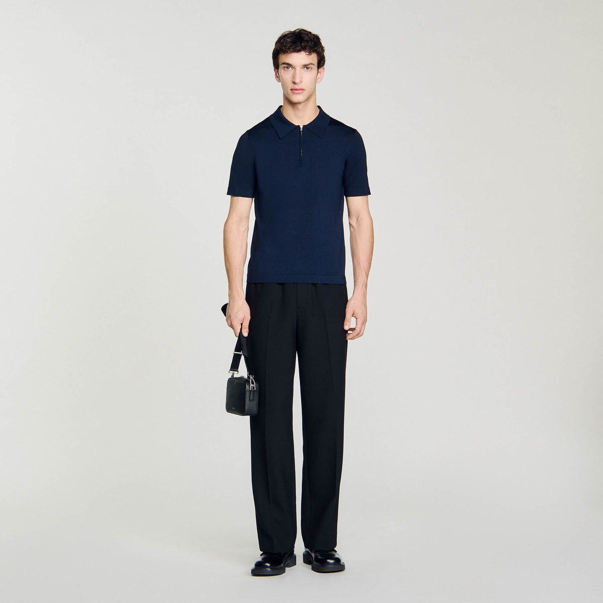 Sandro Men Knitted polo shirt with zip collar