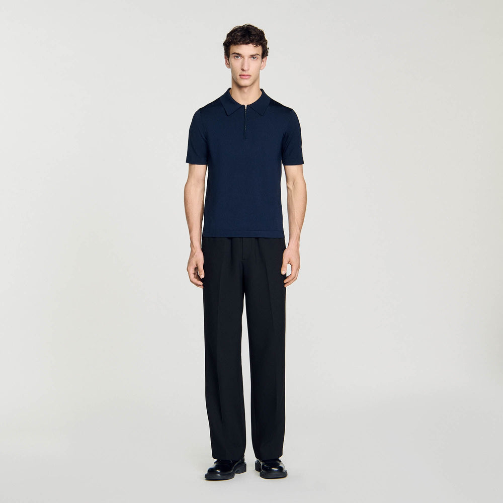 Sandro Men Knitted polo shirt with zip collar