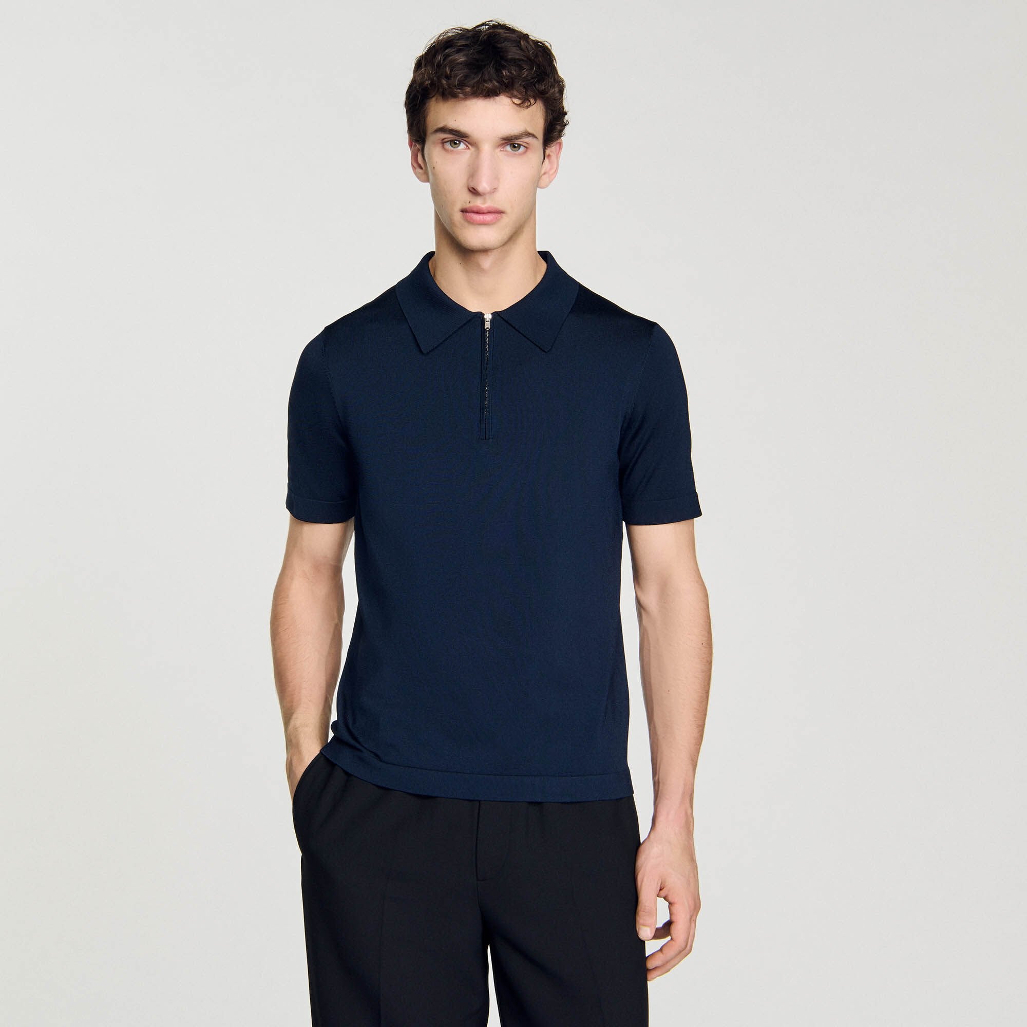 Sandro Men Knitted polo shirt with zip collar