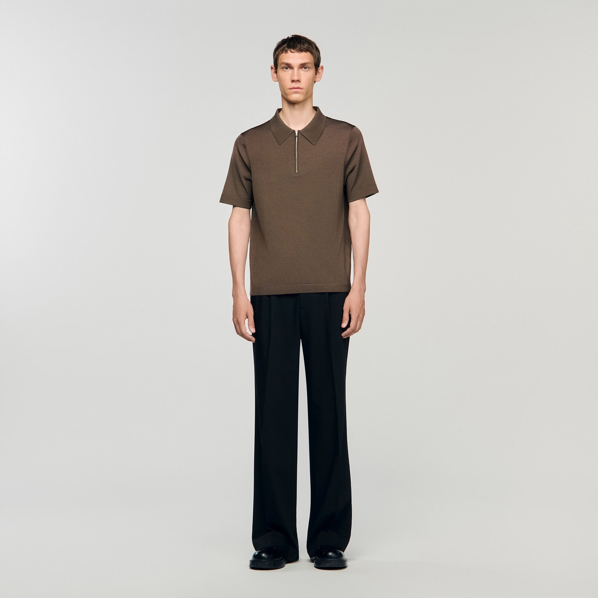 Sandro Men Knitted polo shirt with zip collar