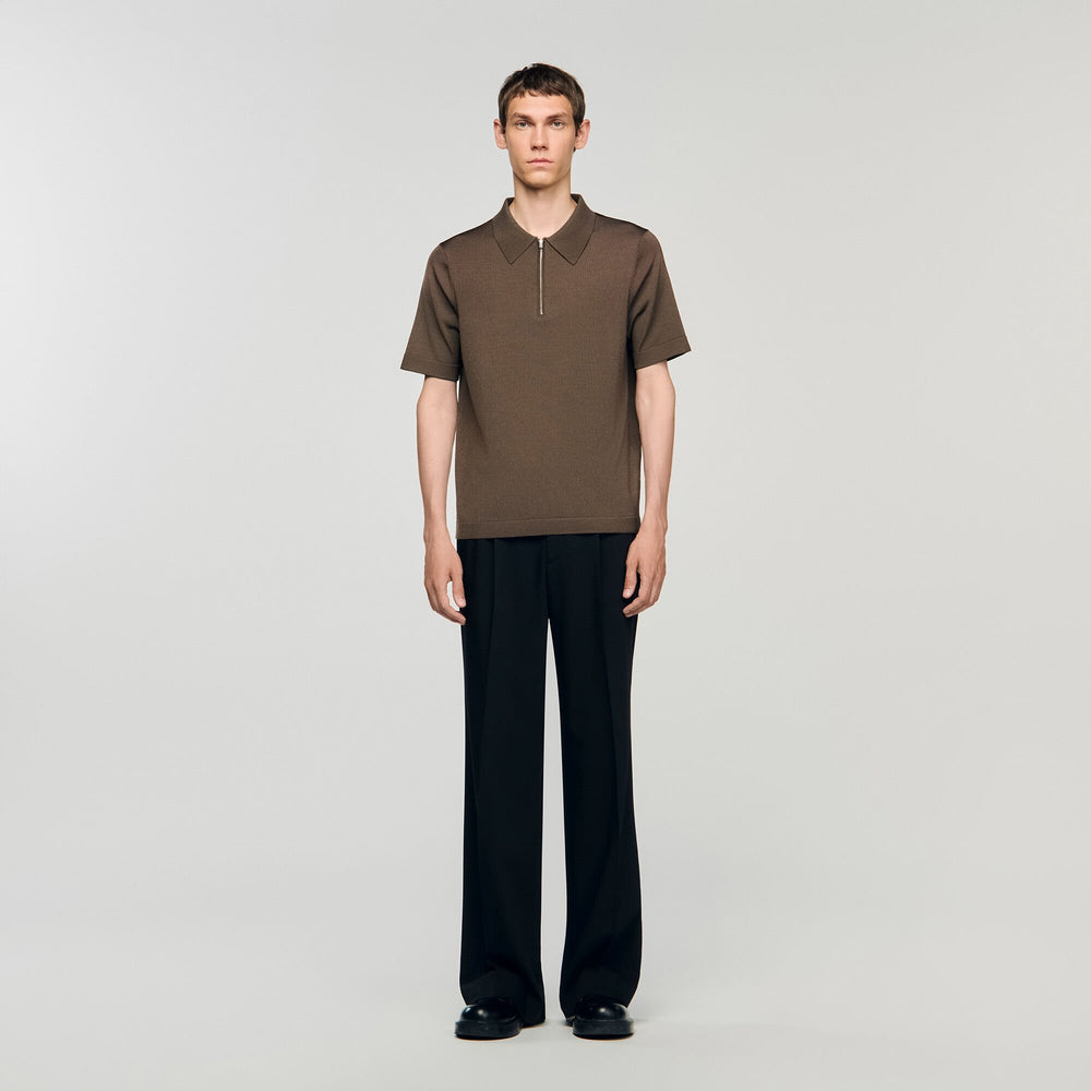 Sandro Men Knitted polo shirt with zip collar