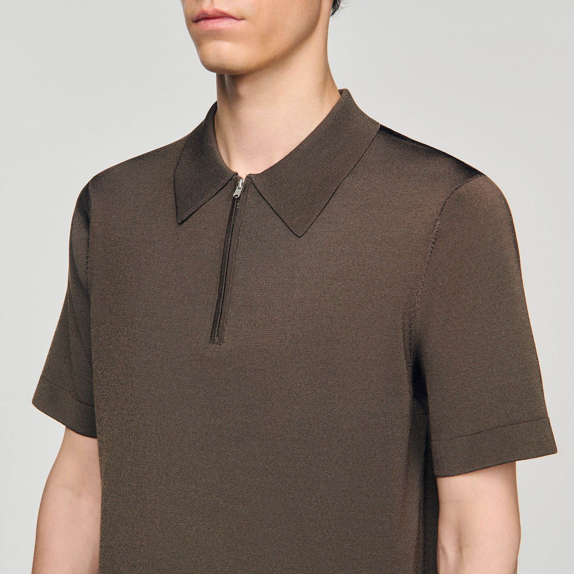 Sandro Men Knitted polo shirt with zip collar