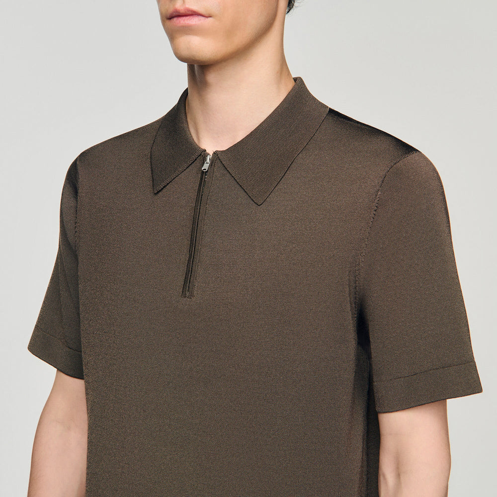 Sandro Men Knitted polo shirt with zip collar
