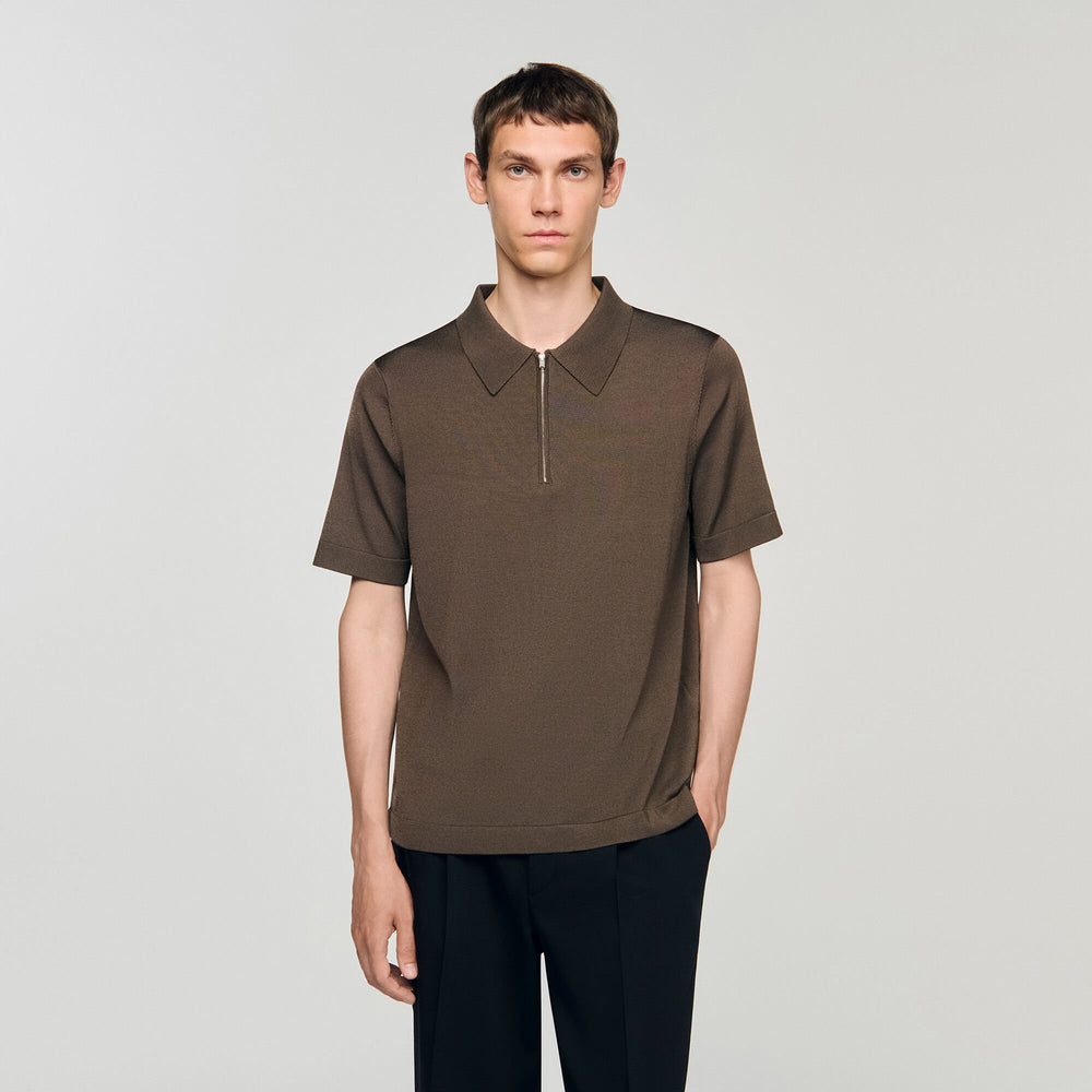 Sandro Men Knitted polo shirt with zip collar