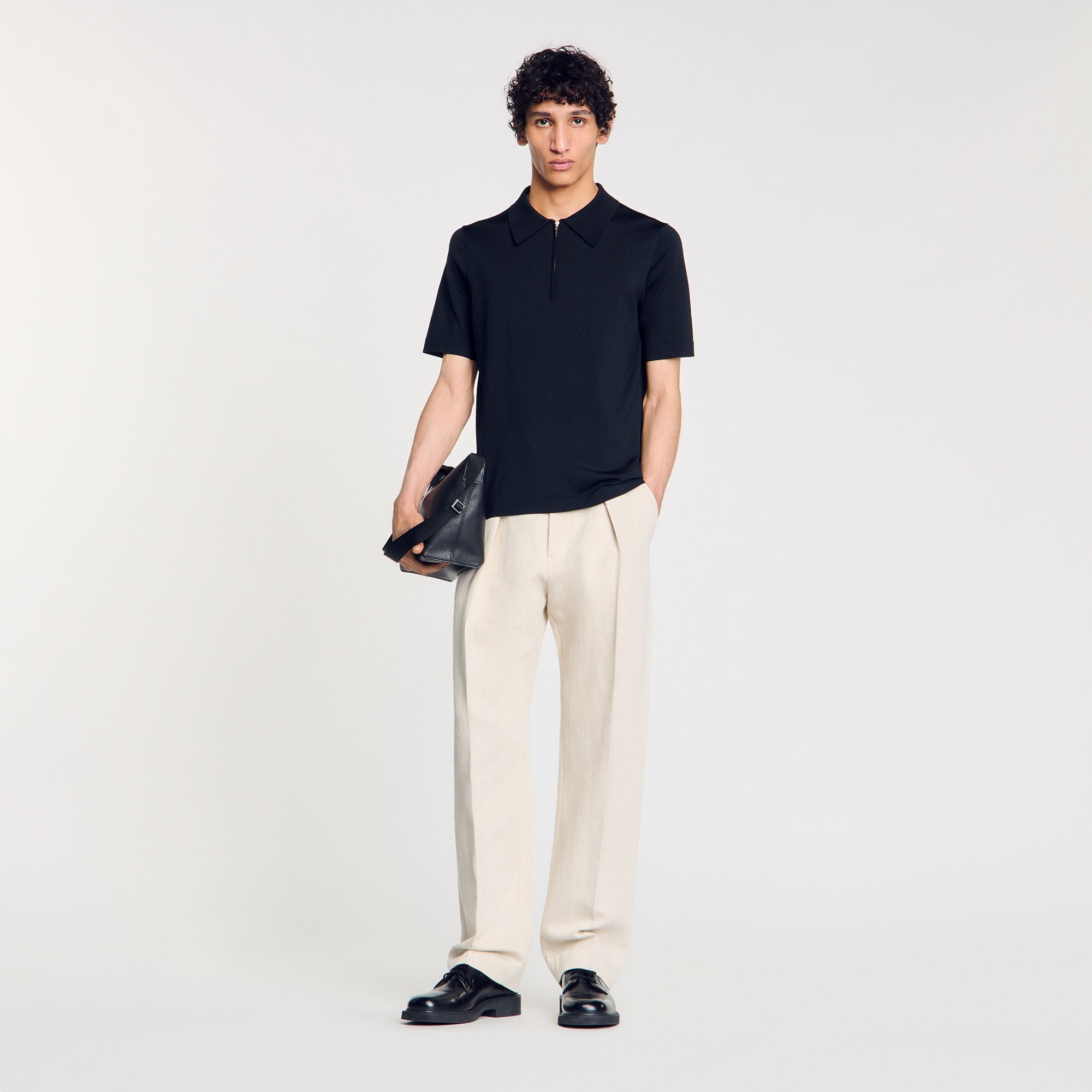 Sandro Men Knitted polo shirt with zip collar