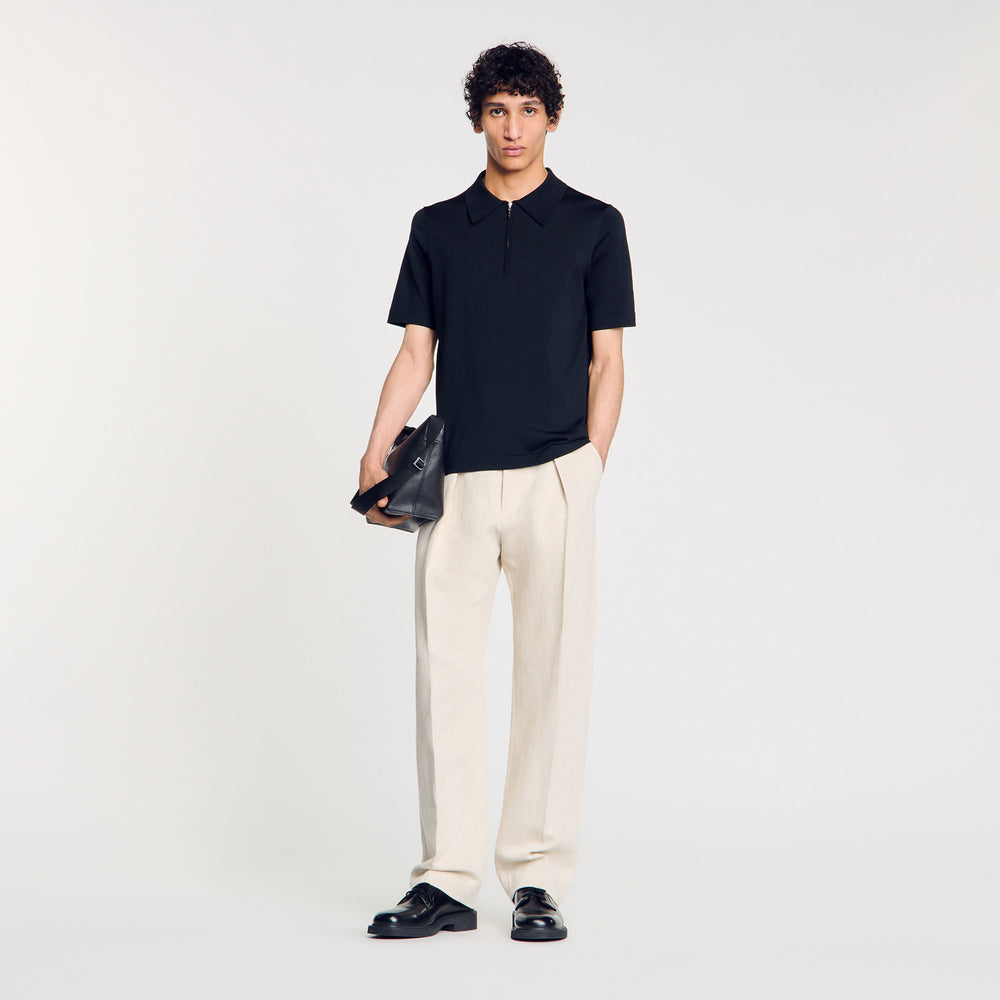 Sandro Men Knitted polo shirt with zip collar