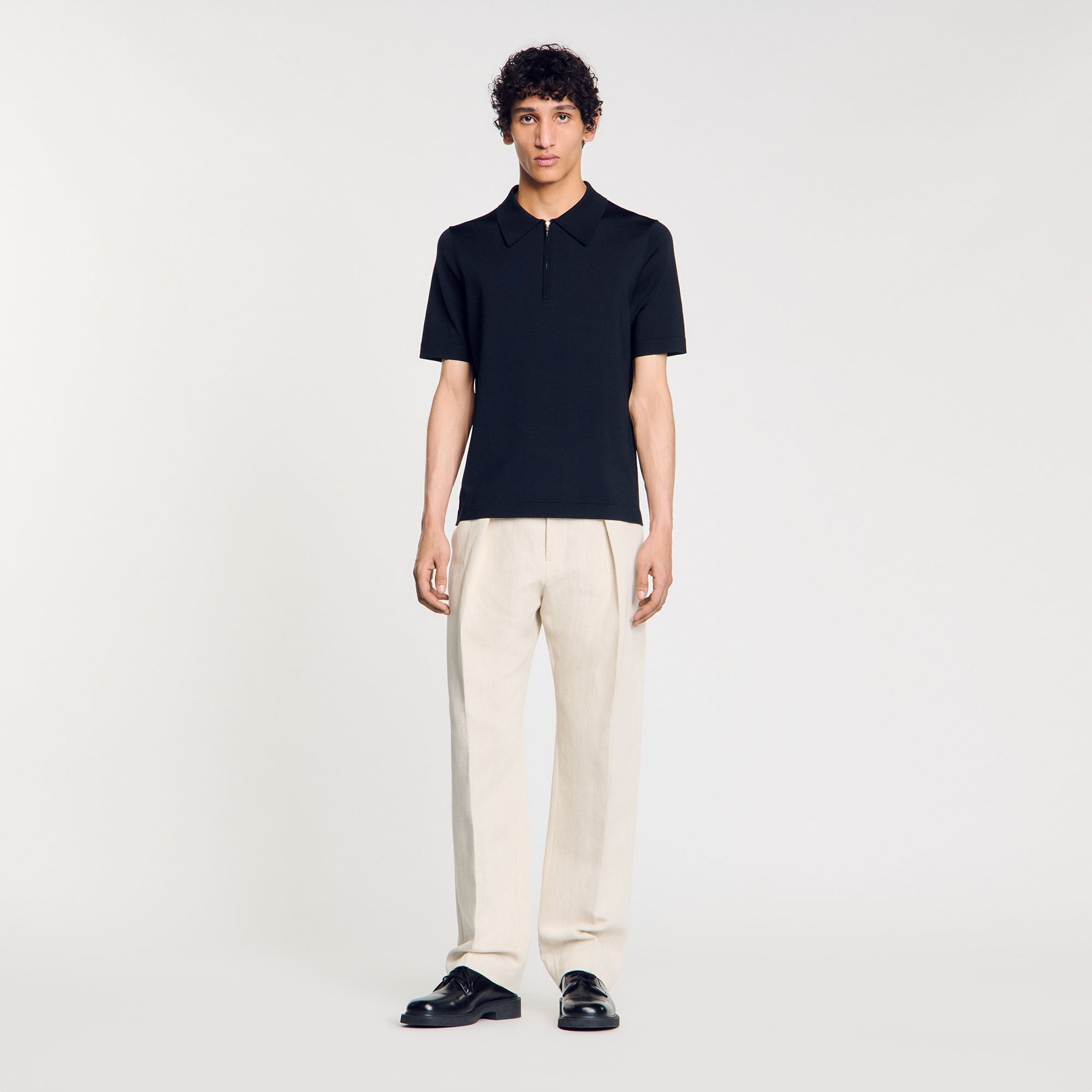 Sandro Men Knitted polo shirt with zip collar