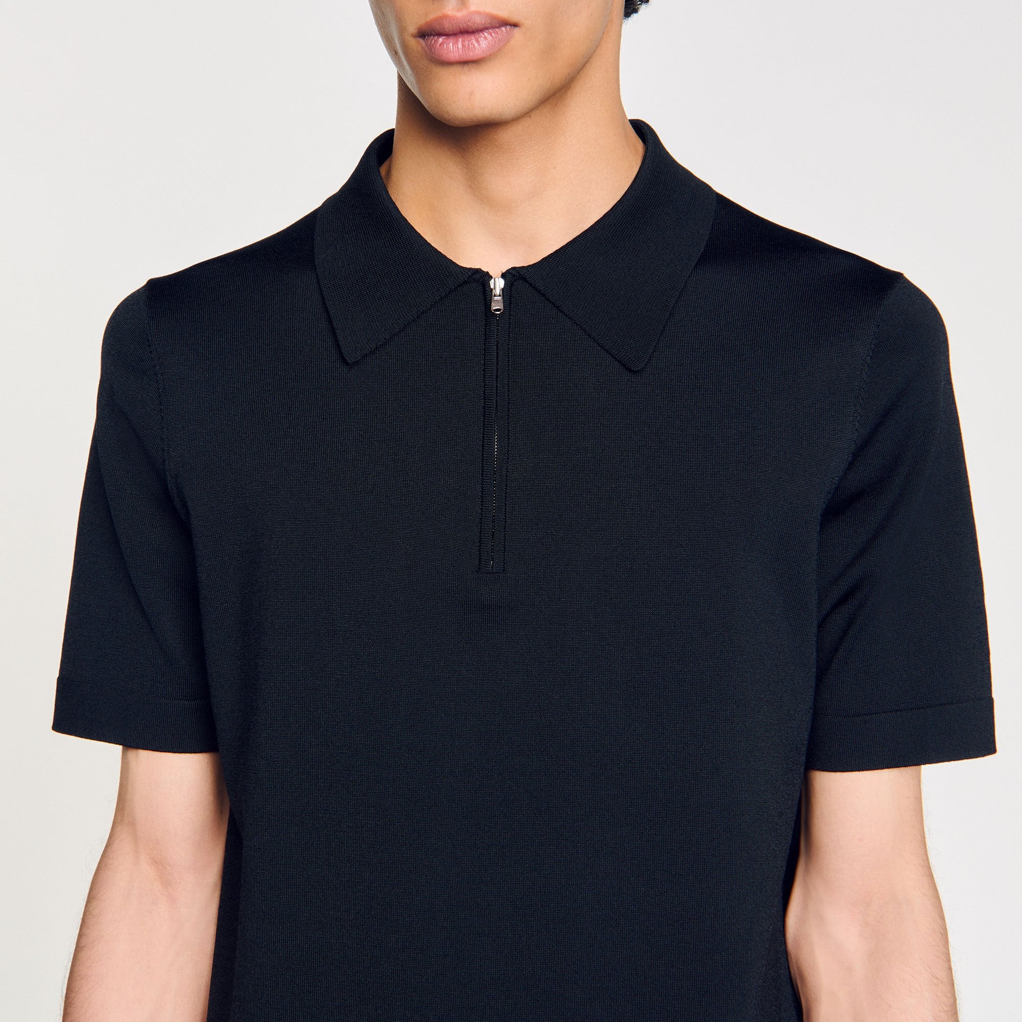 Sandro Men Knitted polo shirt with zip collar
