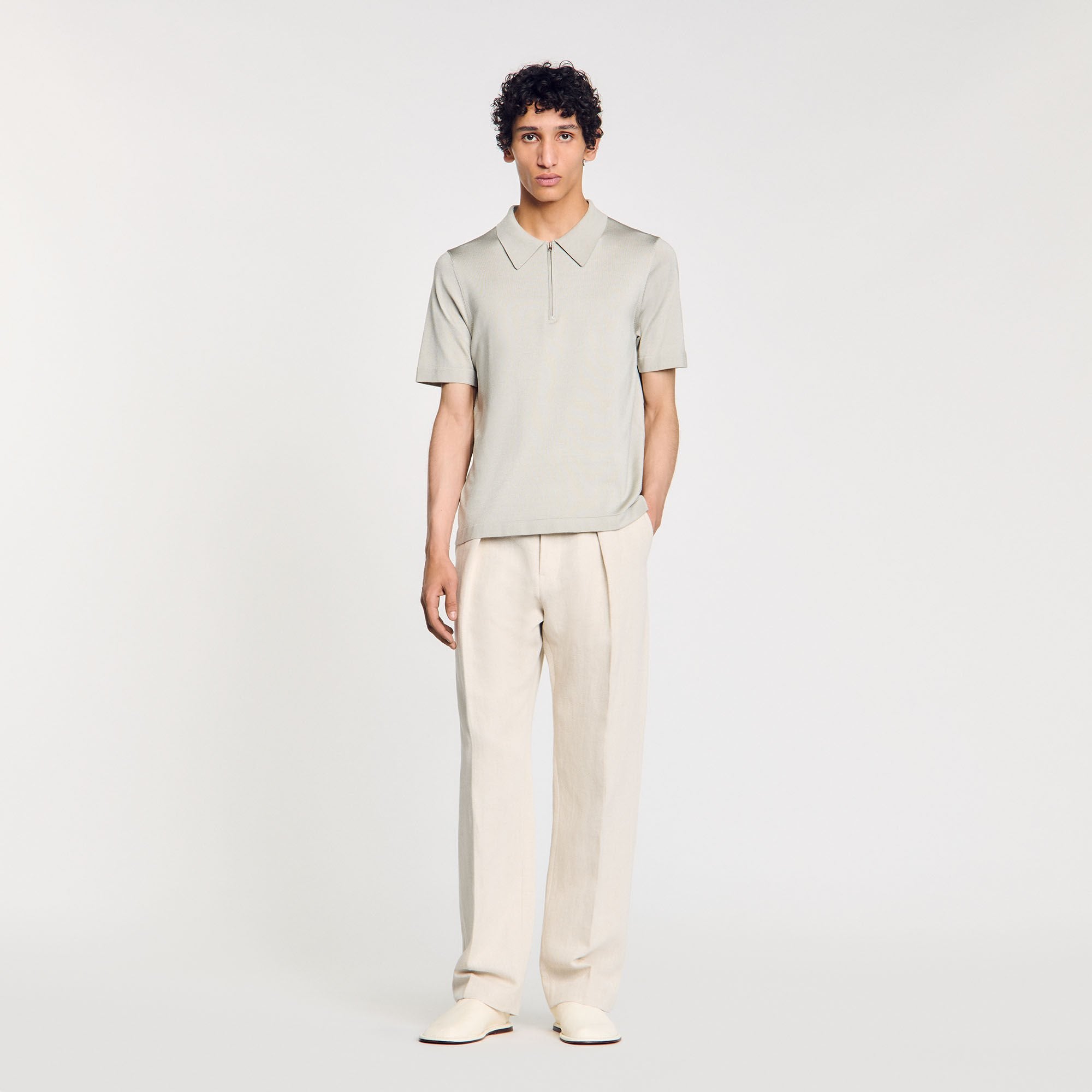 Sandro Men Knitted polo shirt with zip collar