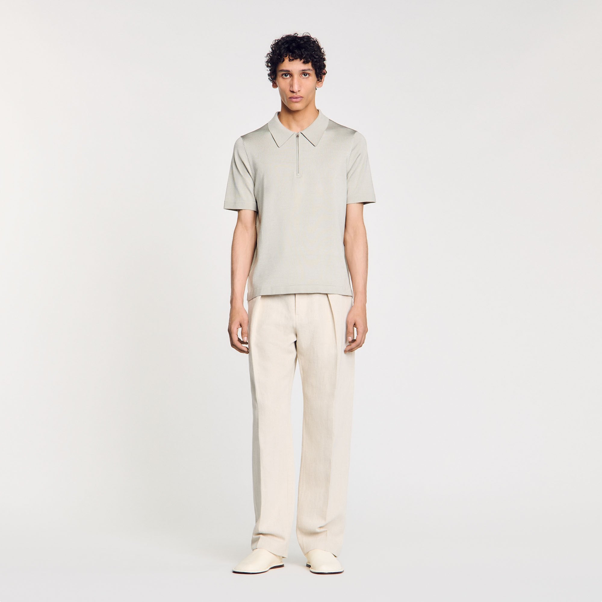 Sandro Men Knitted polo shirt with zip collar