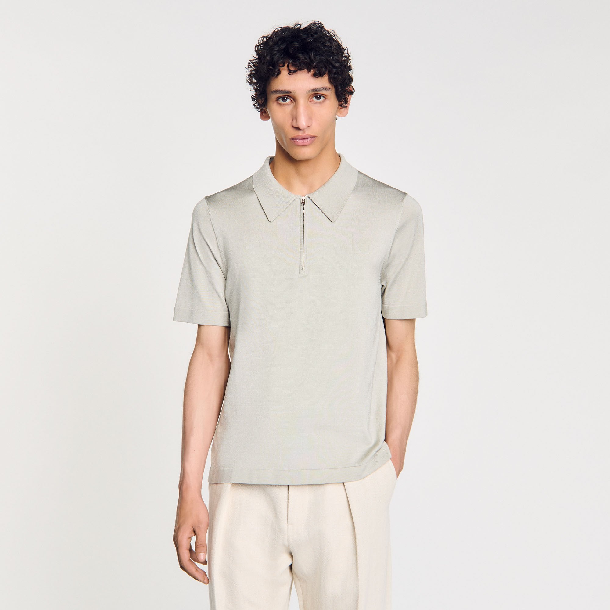 Sandro Men Knitted polo shirt with zip collar