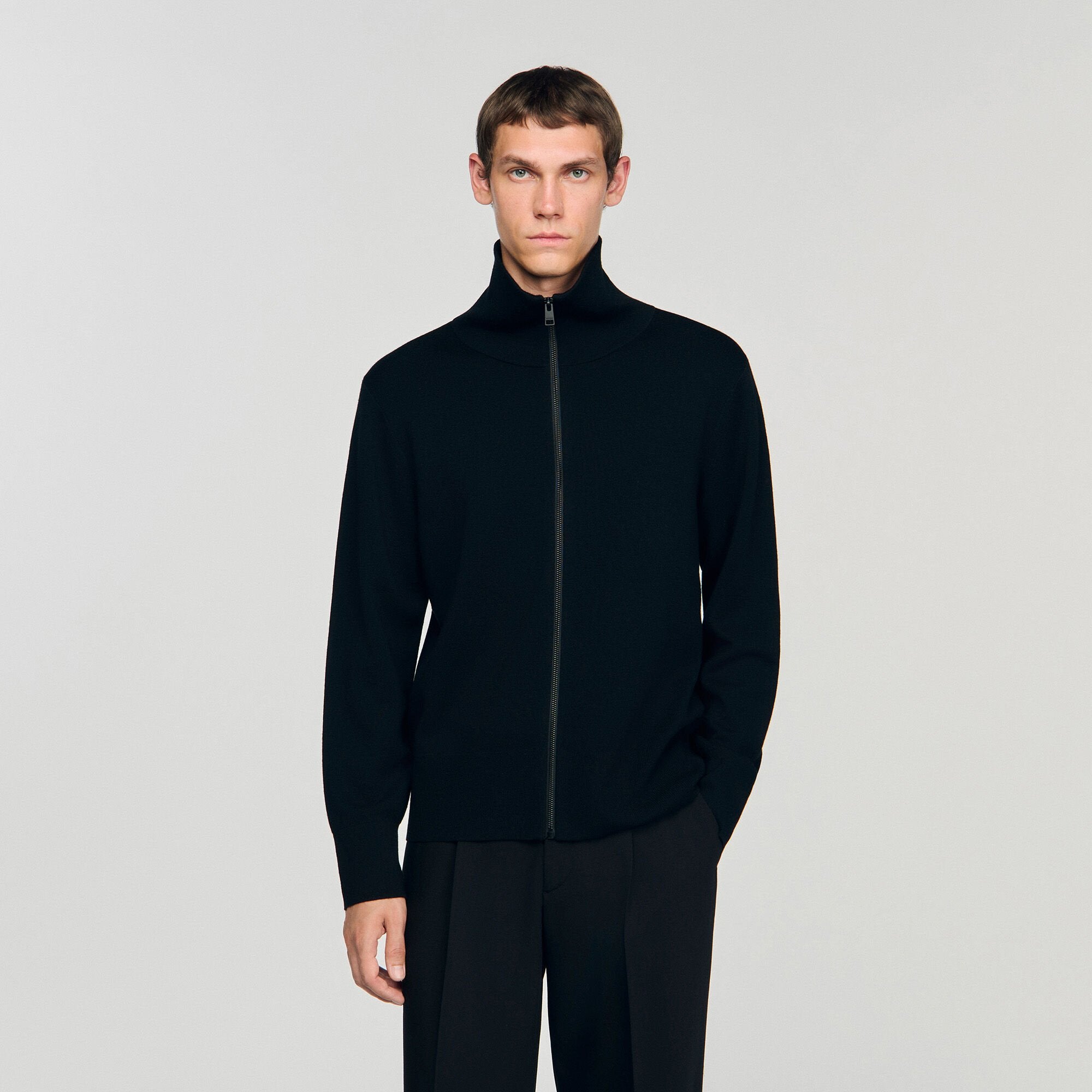 Sandro Men Zip-up wool cardigan
